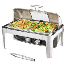 Rectangle Roll Top Chafing Dish with 9Qt Pan Visual Glass Lid