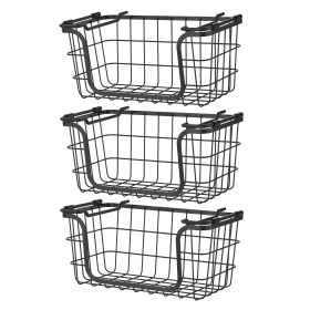 Oceanstar Stackable Metal Wire Storage Basket Set – Black