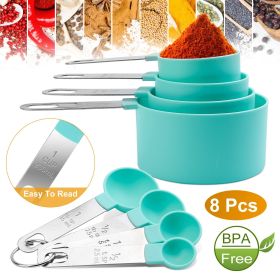 8Pcs Plastic Measuring Spoons Cups Scale Teaspoon Tablespoon Set