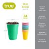 16 oz Bright Color Plastic Cups, Set of 24 by True