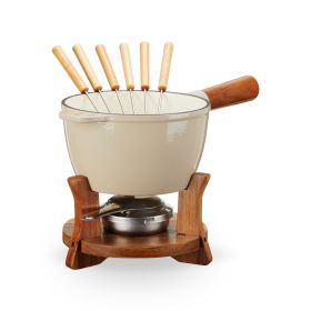 Beige & Wood Cast Iron Fondue Set by Twine Living