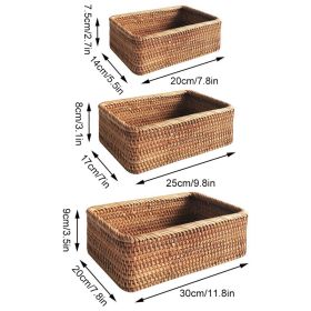 3pcs Hand-Woven Rattan Wicker Basket (Color: 3Pcs Mixed Set, Ships From: China)