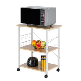 Baker's Rack 3-Tier Kitchen Utility Microwave Oven Stand Storage (Color: Light Beige / White)