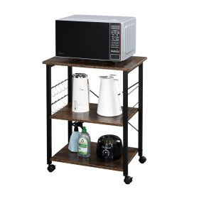 Baker's Rack 3-Tier Kitchen Utility Microwave Oven Stand Storage (Color: Vintage / Black)