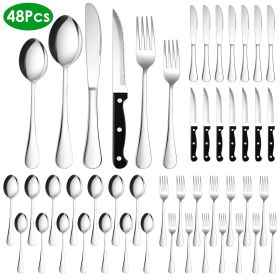 48-Piece Silverware Set Stainless Steel Flatware (Color: Silver)