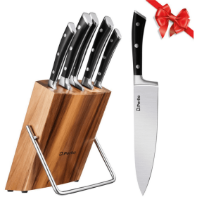 6 Pieces German Stainless Steel Small Kitchen Knives Set with Wooden Block (Brand: D.Perlla)