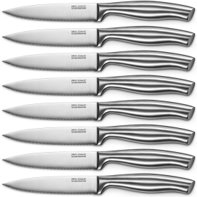 Serrated Steak Knives with Gift Box, Stainless Steel Set of 8, Silver (Brand: D.Perlla)